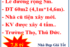 60m2-Mặt tiền đường nhựa 20m- Trường Thọ -TP Thủ Đức-Chỉ 7.8 tỷ