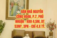 ???? BÁN NHÀ NGUYỄN CÔNG HOAN, P.7, PHÚ NHUẬN - HXH 4.5M, DT 53M², 3PN - CHỈ 4.X TỶ.