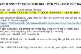 BÁN CÁC LÔ GÓC ĐẤT TRÚNG ĐẤU GIÁ , TIỀN YÊN  HOÀI ĐỨC HÀ NỘI