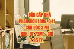 ???? BÁN GẤP NHÀ PHAN XÍCH LONG, Q.11 - CĂN GÓC 3 MT, HXH, DT 72M² - CHỈ 7.95 TỶ.