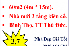 Bán gấp nhà đẹp 3 lầu-4 phòng ngủ- Bình Thọ- TT Thủ Đức -3.7 tỷ